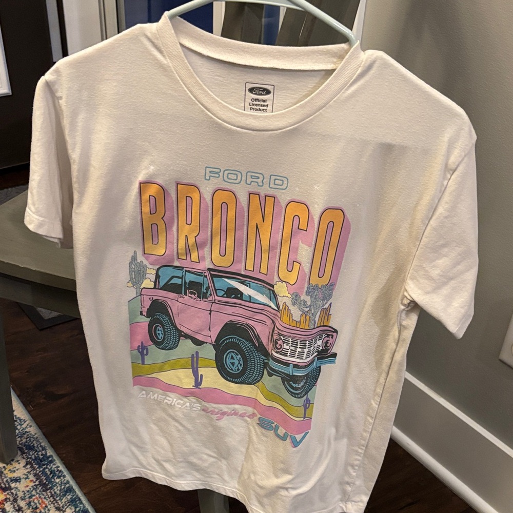 Ford T-Shirt - White with Pink and Yellow Bronco Graphic